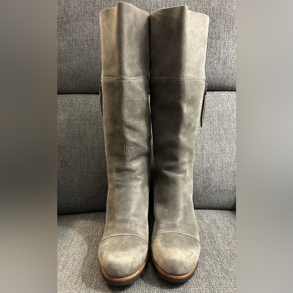 Sorel Addington Distressed Gray Leather Tall Heeled Boots size 9 - Picture 3 of 12